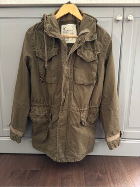 American Eagle Olive Green Utility Military Anorak Cargo Hooded Jacket XS Unisex